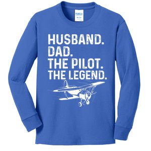 Husband Dad Pilot Legend Funny Airplane Fathers Day Tee Gift Kids Long Sleeve Shirt