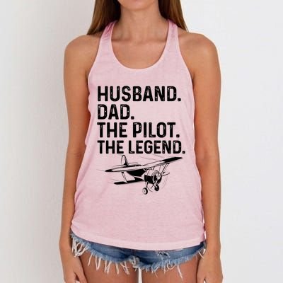 Husband Dad Pilot Legend Funny Airplane Fathers Day Tee Gift Women's Knotted Racerback Tank