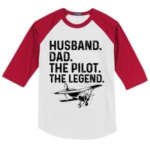 Husband Dad Pilot Legend Funny Airplane Fathers Day Tee Gift Kids Colorblock Raglan Jersey