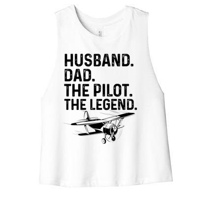 Husband Dad Pilot Legend Funny Airplane Fathers Day Tee Gift Women's Racerback Cropped Tank