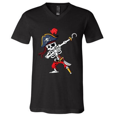 Halloween Dabbing Pirate Skeleton Funny Dab V-Neck T-Shirt