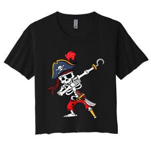 Halloween Dabbing Pirate Skeleton Funny Dab Women's Crop Top Tee