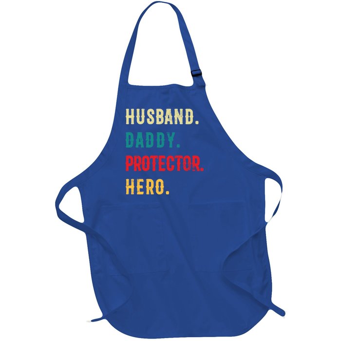 Husband Daddy Protector Hero Great Dads Cool Gift Full-Length Apron With Pockets