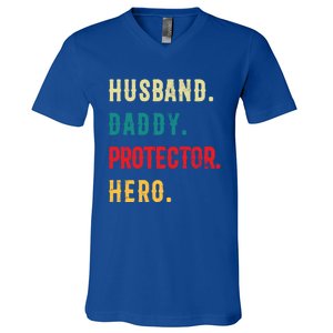 Husband Daddy Protector Hero Great Dads Cool Gift V-Neck T-Shirt