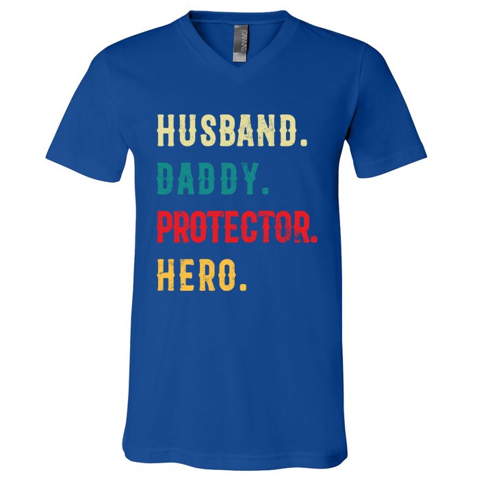 Husband Daddy Protector Hero Great Dads Cool Gift V-Neck T-Shirt