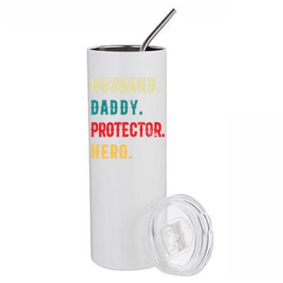 Husband Daddy Protector Hero Great Dads Cool Gift Stainless Steel Tumbler