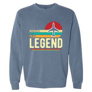 Husband Dad Pilot Legend Funny Fathers Day Quote Funny Gift Garment-Dyed Sweatshirt