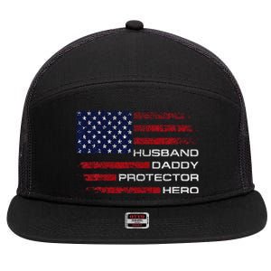 Husband Daddy Protector Hero Fathers Day 7 Panel Mesh Trucker Snapback Hat