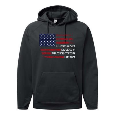 Husband Daddy Protector Hero Fathers Day Performance Fleece Hoodie