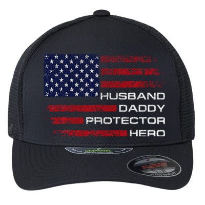 Husband Daddy Protector Hero Fathers Day Flexfit Unipanel Trucker Cap