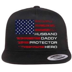 Husband Daddy Protector Hero Fathers Day Flat Bill Trucker Hat