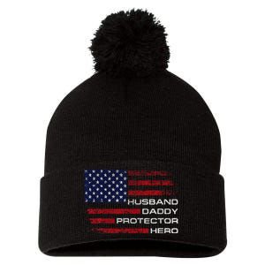 Husband Daddy Protector Hero Fathers Day Pom Pom 12in Knit Beanie