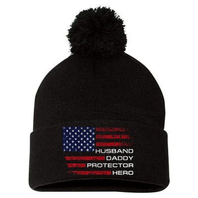 Husband Daddy Protector Hero Fathers Day Pom Pom 12in Knit Beanie