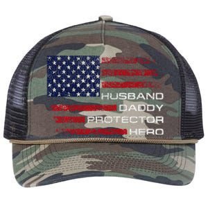 Husband Daddy Protector Hero Fathers Day Retro Rope Trucker Hat Cap