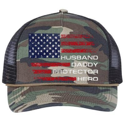 Husband Daddy Protector Hero Fathers Day Retro Rope Trucker Hat Cap