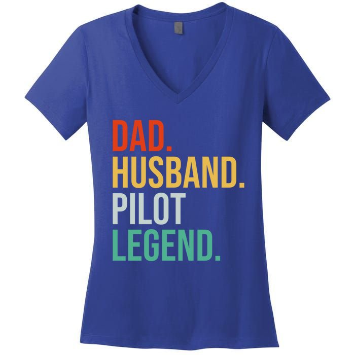 Husband Dad Pilot Legend Retro Father Vintage Father´s Day Gift Women's V-Neck T-Shirt