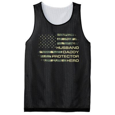 Husband Daddy Protector Hero Fathers Day Camo American Flag Mesh Reversible Basketball Jersey Tank