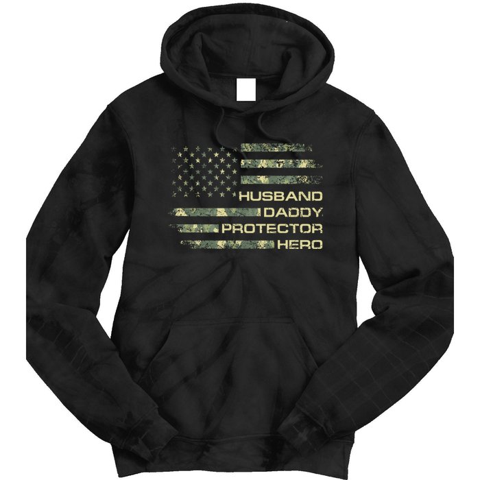 Husband Daddy Protector Hero Fathers Day Camo American Flag Tie Dye Hoodie