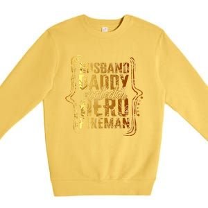 Husband Daddy Protector Hero Fire Tie Dye Golden Fathers Funny Gift Premium Crewneck Sweatshirt