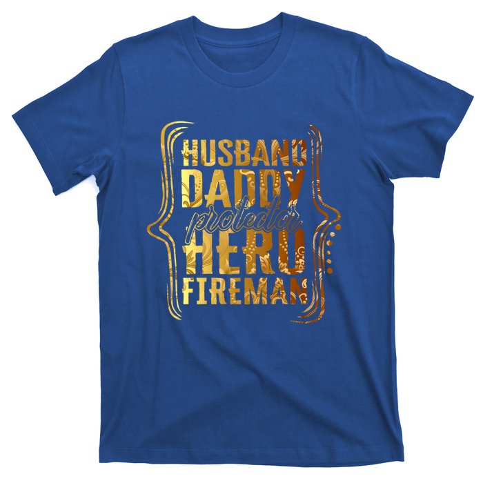 Husband Daddy Protector Hero Fire Tie Dye Golden Fathers Funny Gift T-Shirt