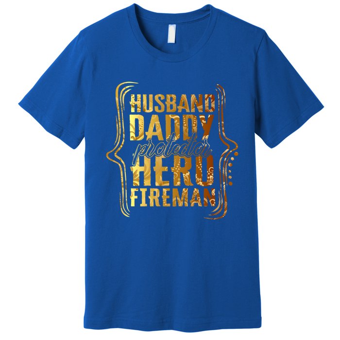 Husband Daddy Protector Hero Fire Tie Dye Golden Fathers Funny Gift Premium T-Shirt