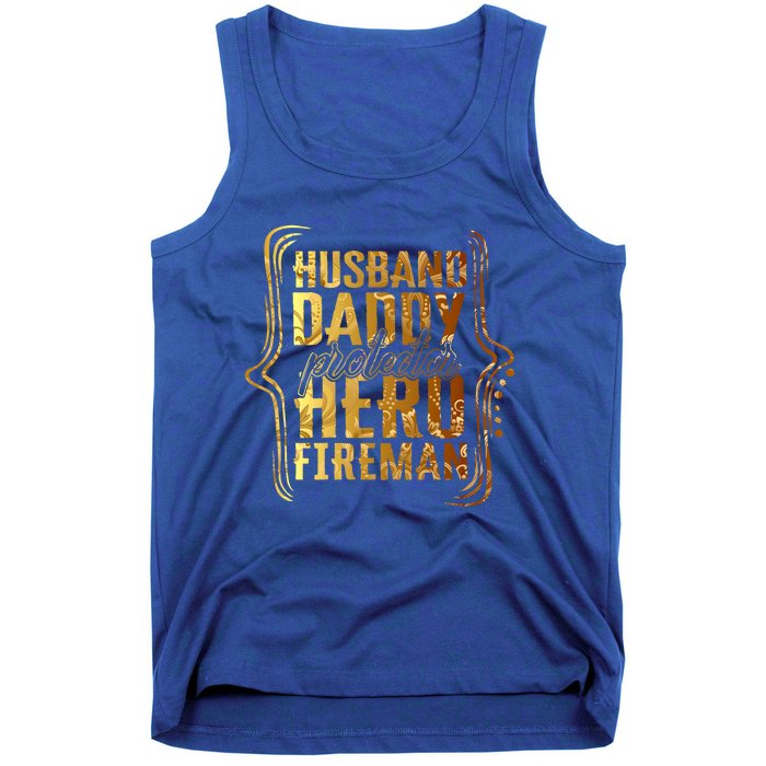 Husband Daddy Protector Hero Fire Tie Dye Golden Fathers Funny Gift Tank Top