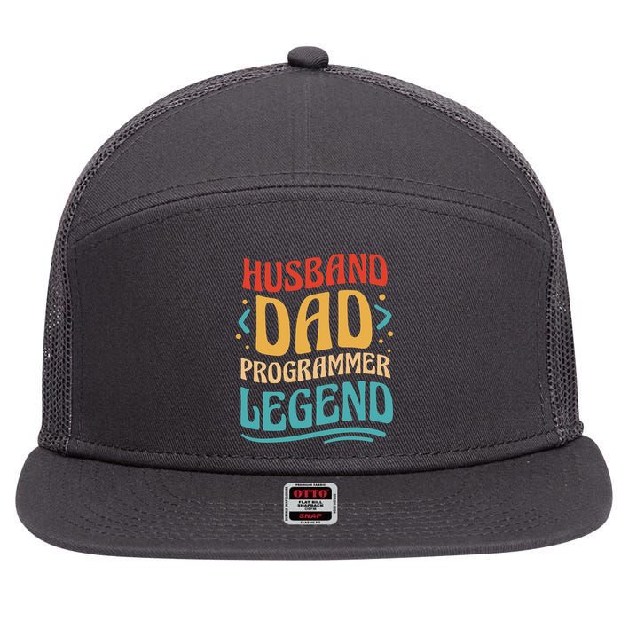 Husband Dad Programmer Legend 7 Panel Mesh Trucker Snapback Hat