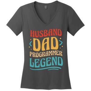 Husband Dad Programmer Legend Women's V-Neck T-Shirt