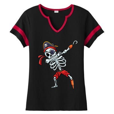 Halloween Dabbing Pirate Skeleton Funny Dab Ladies Halftime Notch Neck Tee