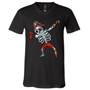 Halloween Dabbing Pirate Skeleton Funny Dab V-Neck T-Shirt