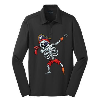 Halloween Dabbing Pirate Skeleton Funny Dab Silk Touch Performance Long Sleeve Polo