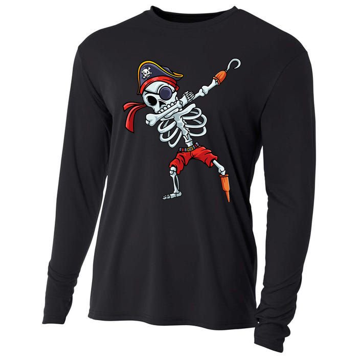 Halloween Dabbing Pirate Skeleton Funny Dab Cooling Performance Long Sleeve Crew