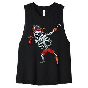 Halloween Dabbing Pirate Skeleton Funny Dab Women's Racerback Cropped Tank