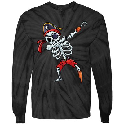 Halloween Dabbing Pirate Skeleton Funny Dab Tie-Dye Long Sleeve Shirt