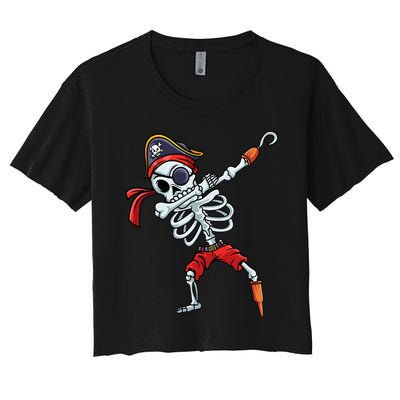 Halloween Dabbing Pirate Skeleton Funny Dab Women's Crop Top Tee