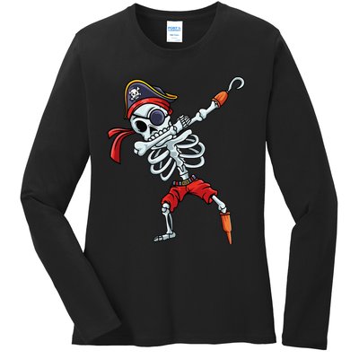 Halloween Dabbing Pirate Skeleton Funny Dab Ladies Long Sleeve Shirt