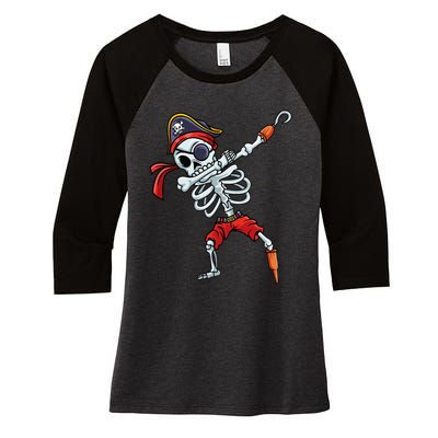 Halloween Dabbing Pirate Skeleton Funny Dab Women's Tri-Blend 3/4-Sleeve Raglan Shirt