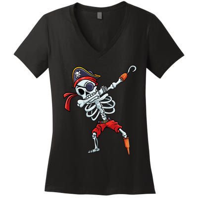 Halloween Dabbing Pirate Skeleton Funny Dab Women's V-Neck T-Shirt