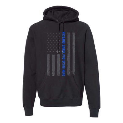 Husband Daddy Protector Hero Fathers Day Thin Blue Line Flag Premium Hoodie