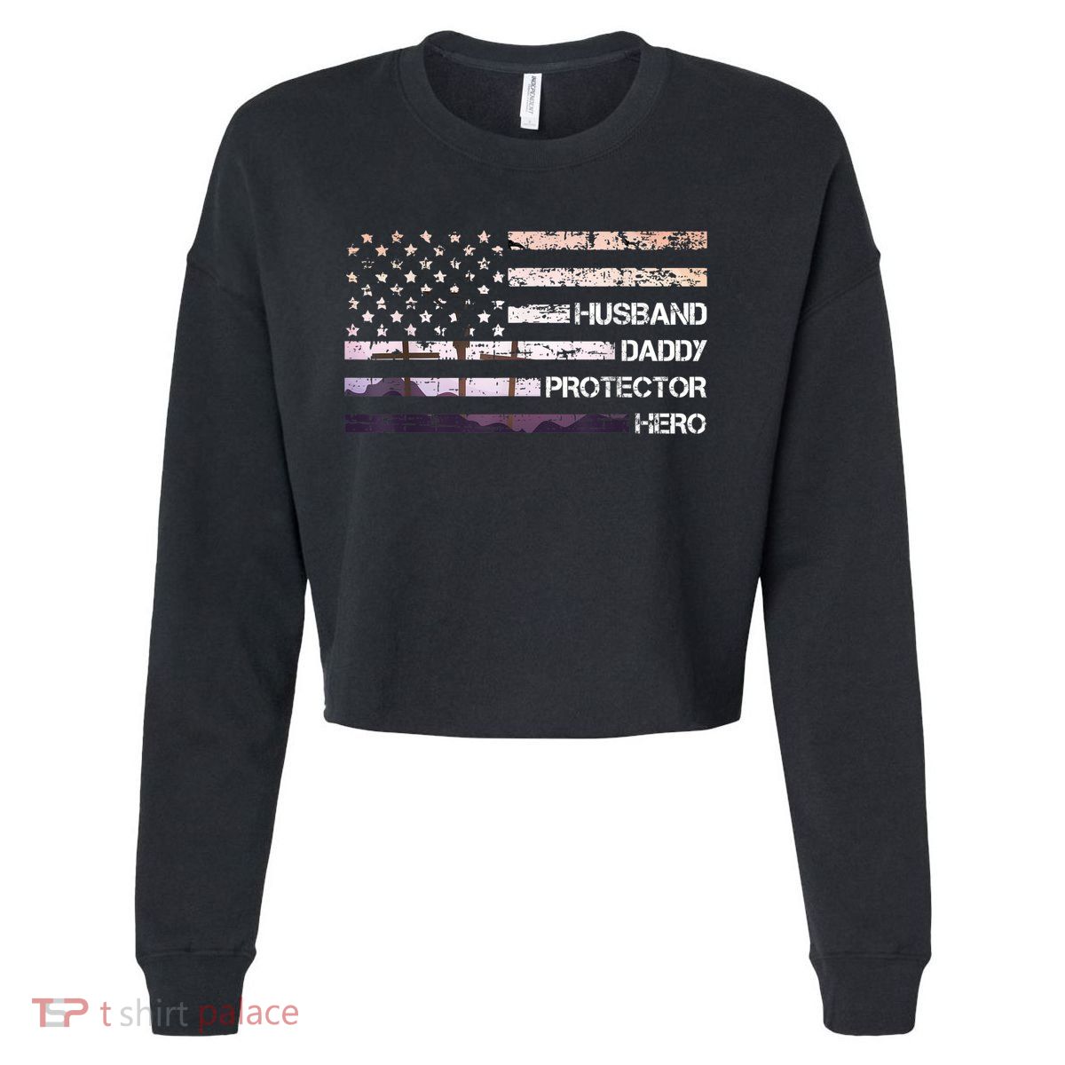 Husband Daddy Protector Hero Fathers Day Dad Gift Papa Idea Cropped Pullover Crew