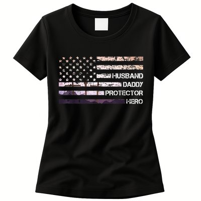 Husband Daddy Protector Hero Fathers Day Dad Gift Papa Idea Womens T-Shirt