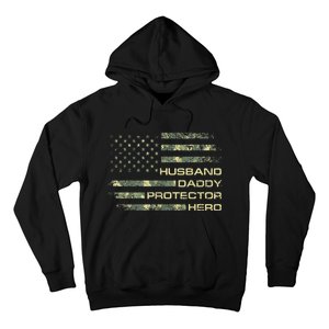  Husband Daddy Protector Hero Fathers Day Camo American Flag Hoodie