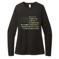  Husband Daddy Protector Hero Fathers Day Camo American Flag Womens CVC Long Sleeve Shirt