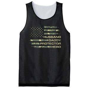  Husband Daddy Protector Hero Fathers Day Camo American Flag Mesh Reversible Basketball Jersey Tank