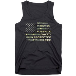  Husband Daddy Protector Hero Fathers Day Camo American Flag Tank Top