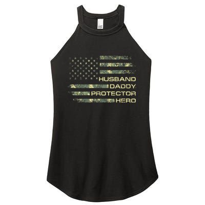  Husband Daddy Protector Hero Fathers Day Camo American Flag Women's Perfect Tri Rocker Tank