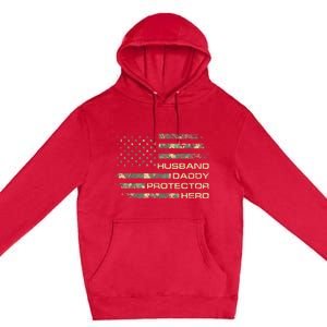  Husband Daddy Protector Hero Fathers Day Camo American Flag Premium Pullover Hoodie