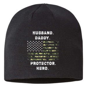 Husband Daddy Protector Hero Fathers Day Camo American Flag Sustainable Beanie