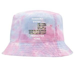 Husband Daddy Protector Hero Fathers Day Camo American Flag Tie-Dyed Bucket Hat