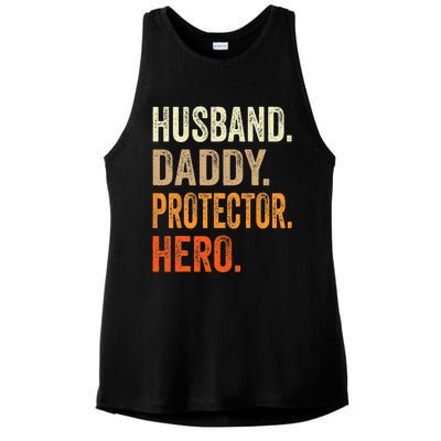 Husband Daddy Protector Hero Fathers Day Dad Funny Father Ladies PosiCharge Tri-Blend Wicking Tank